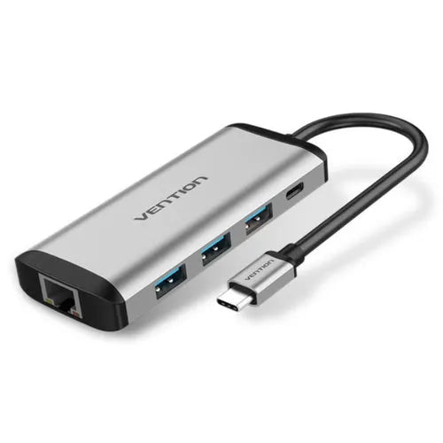 Vention USB-C Hub – 3x USB 3.0, RJ45 Ethernet, Micro-B Port, 0.15M Cable, Black ABS (VEN TGPBB)