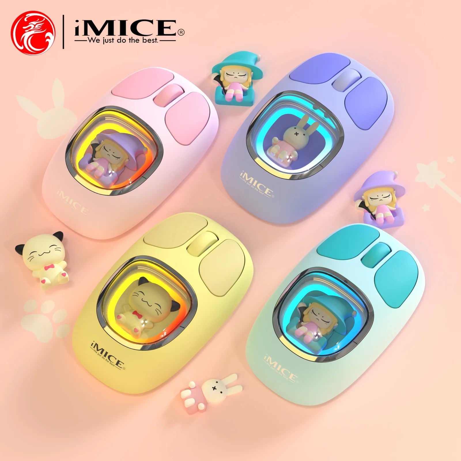 IMICE W-540 Cute Doll Creative Bluetooth Dual Mode Charging USB Wireless Mute Luminous Mouse for desktop computers and laptops