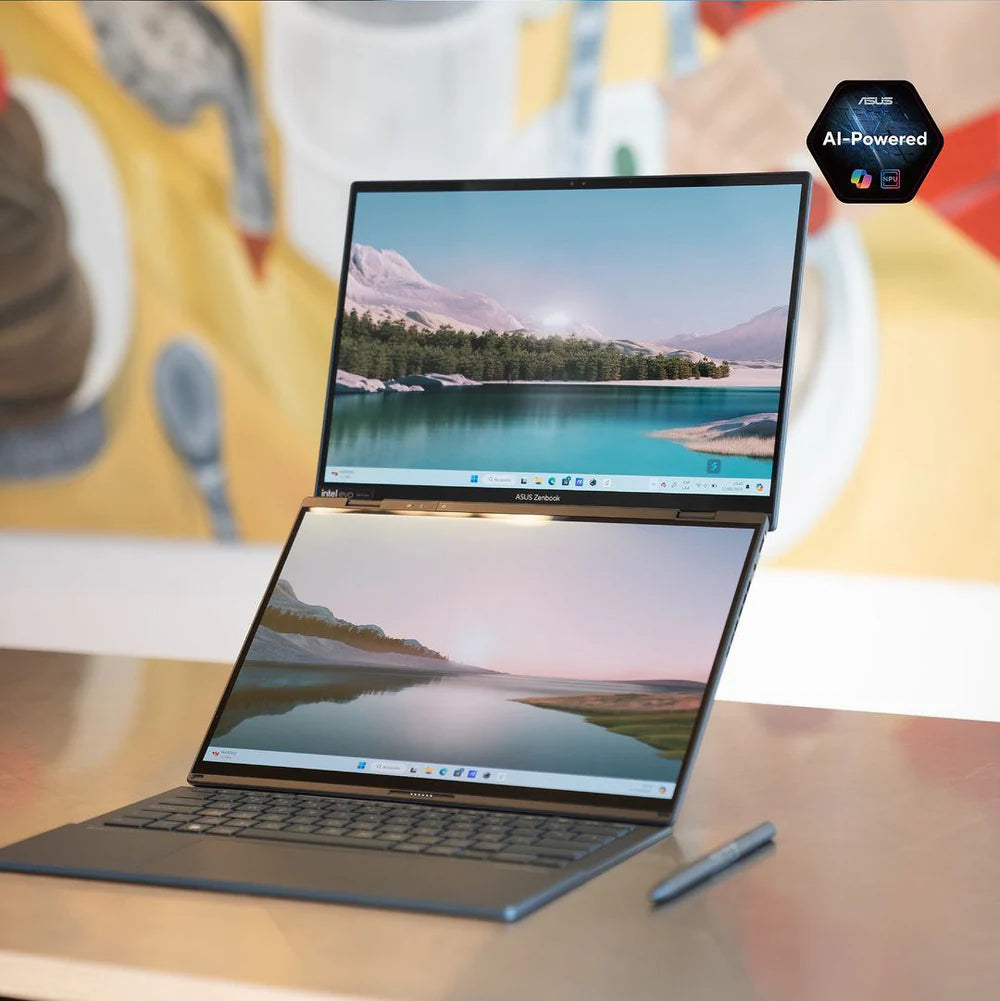 ASUS Zenbook Duo (2025) Ultra 9 Intel® Core™ Ultra 9 285H Processor Intel® AI Boost NPU Intel® Arc™ Graphics Dual 14” 3K OLED Touch Displays 32GB RAM 2TB SSD Windows 11 Home UX8406CA-PZ005W