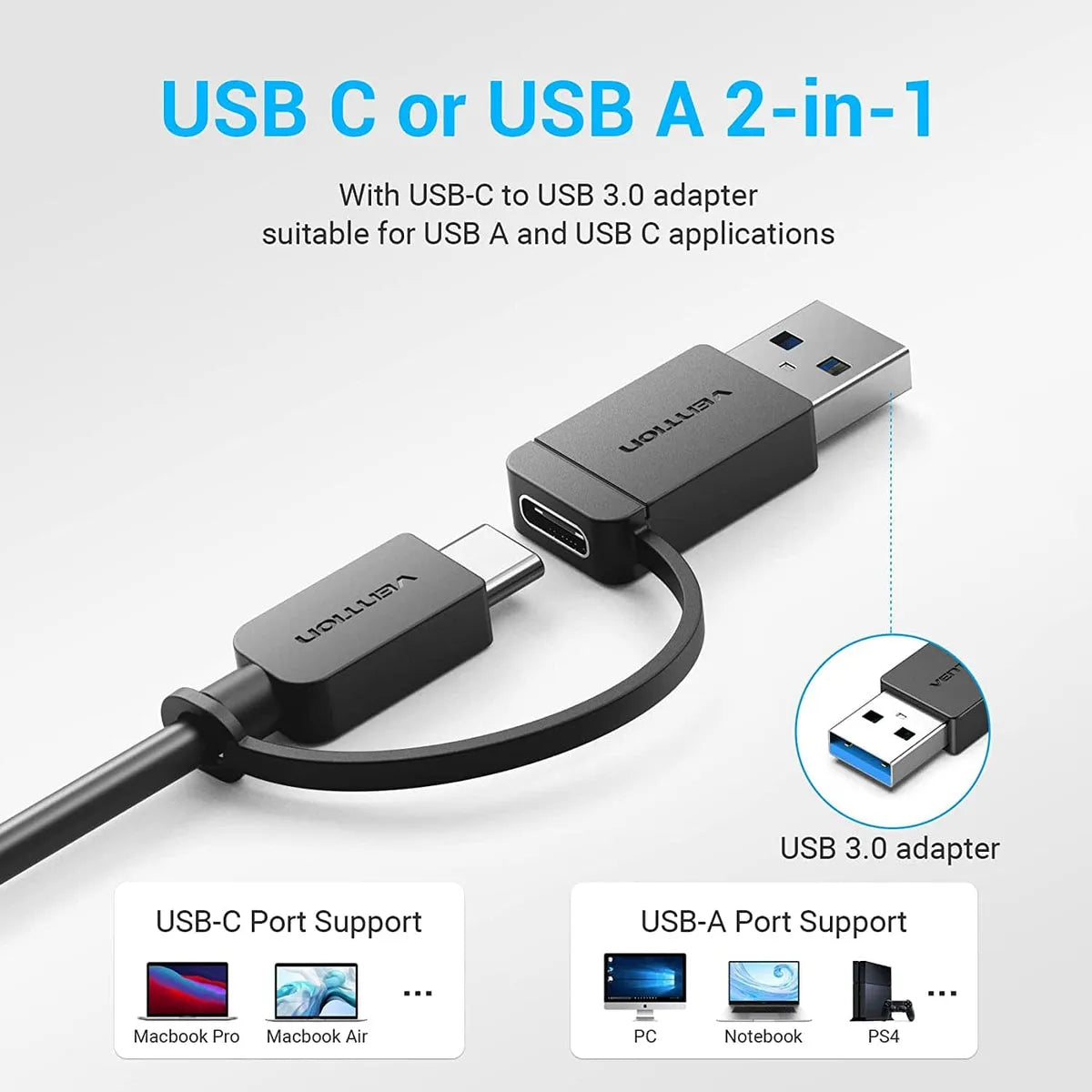 Vention 4-Port USB 3.0 Hub with Type C & USB 3.0 2-in-1 Interface and Power Supply 0.15M ABS Type (VEN CHTBB)