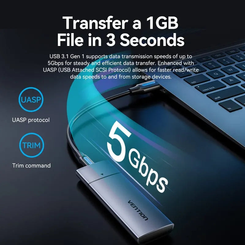 Vention M.2 NGFF SSD Enclosure (USB 3.1 Gen 2-C) Gray Aluminum Alloy Type