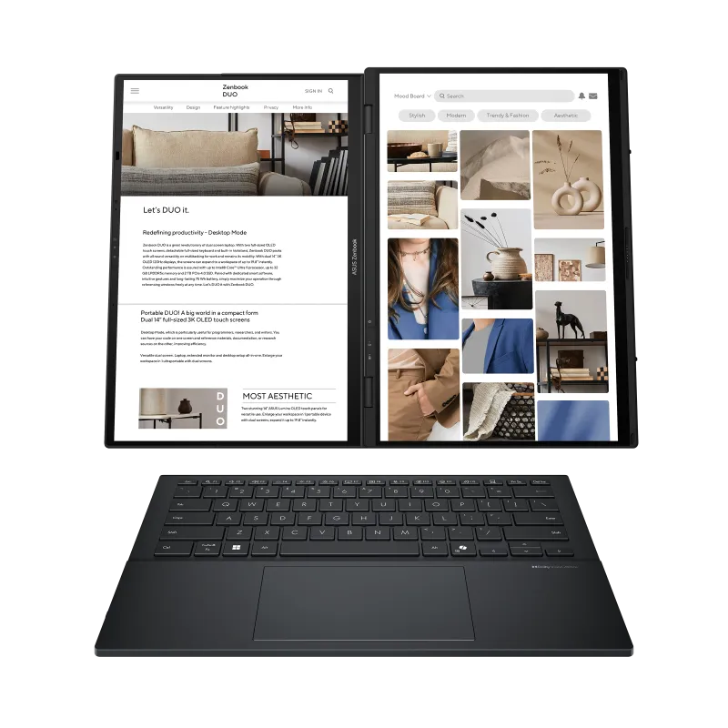 ASUS Zenbook Duo OLED (UX8406MA) Laptop Intel Core Ultra 7 Processor 155H 16GB LPDDR5X RAM 1TB SSD Intel Arc Graphics Dual 14.0" 3K (2880 x 1800) OLED 120Hz Touch Display Detachable full-size Bluetooth magnetic keyboard Inkwell Grey